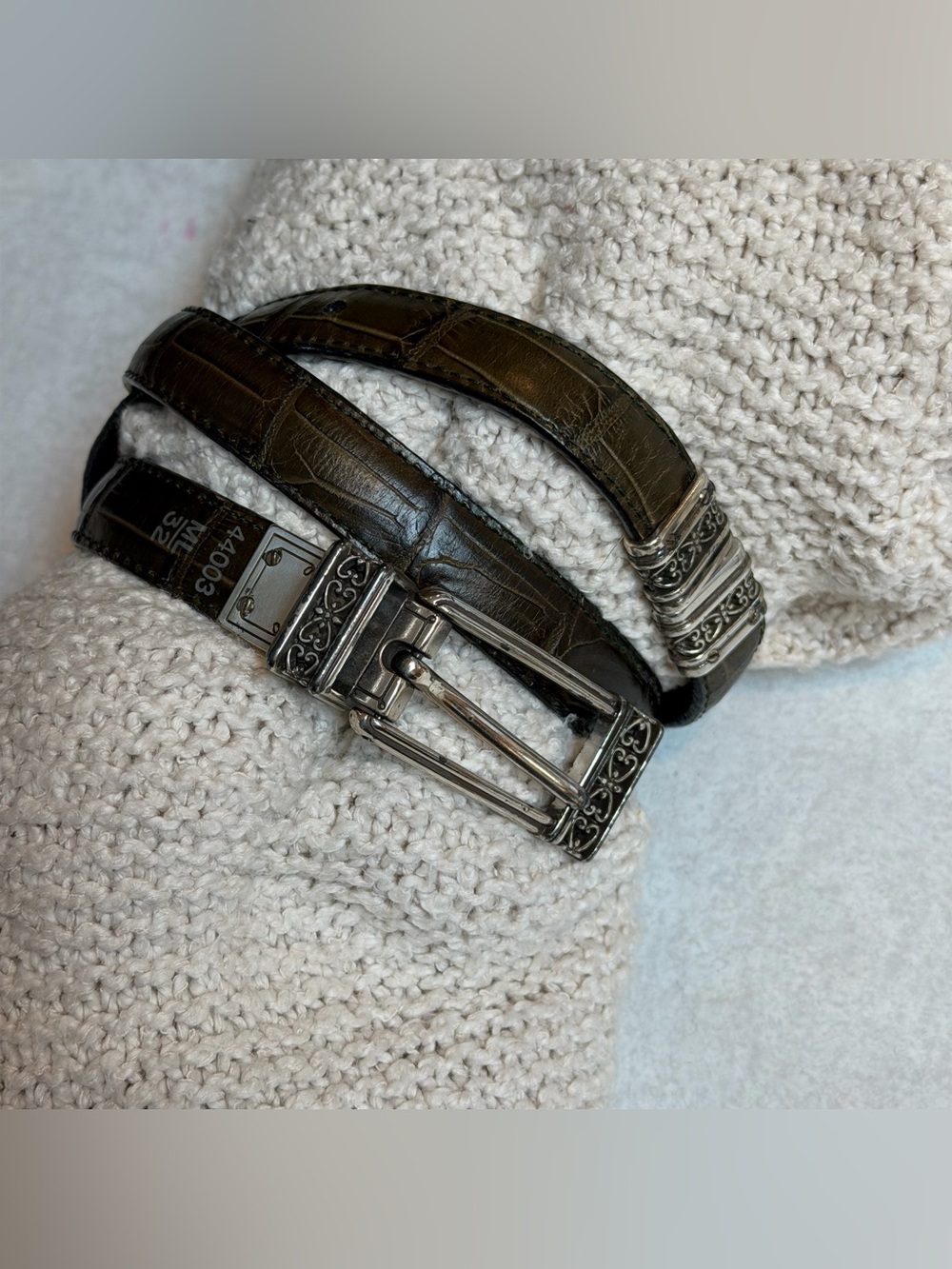 Vintage Brighton Brown Croc Embossed Leather Belt Silver Hardware size 32 44003